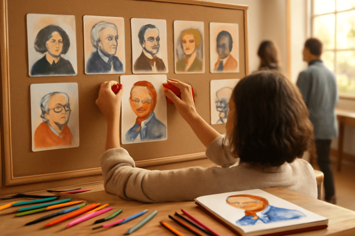 Ucitelka vytvarne vychovy vytvorila rucne kreslene portrety 1771959700219