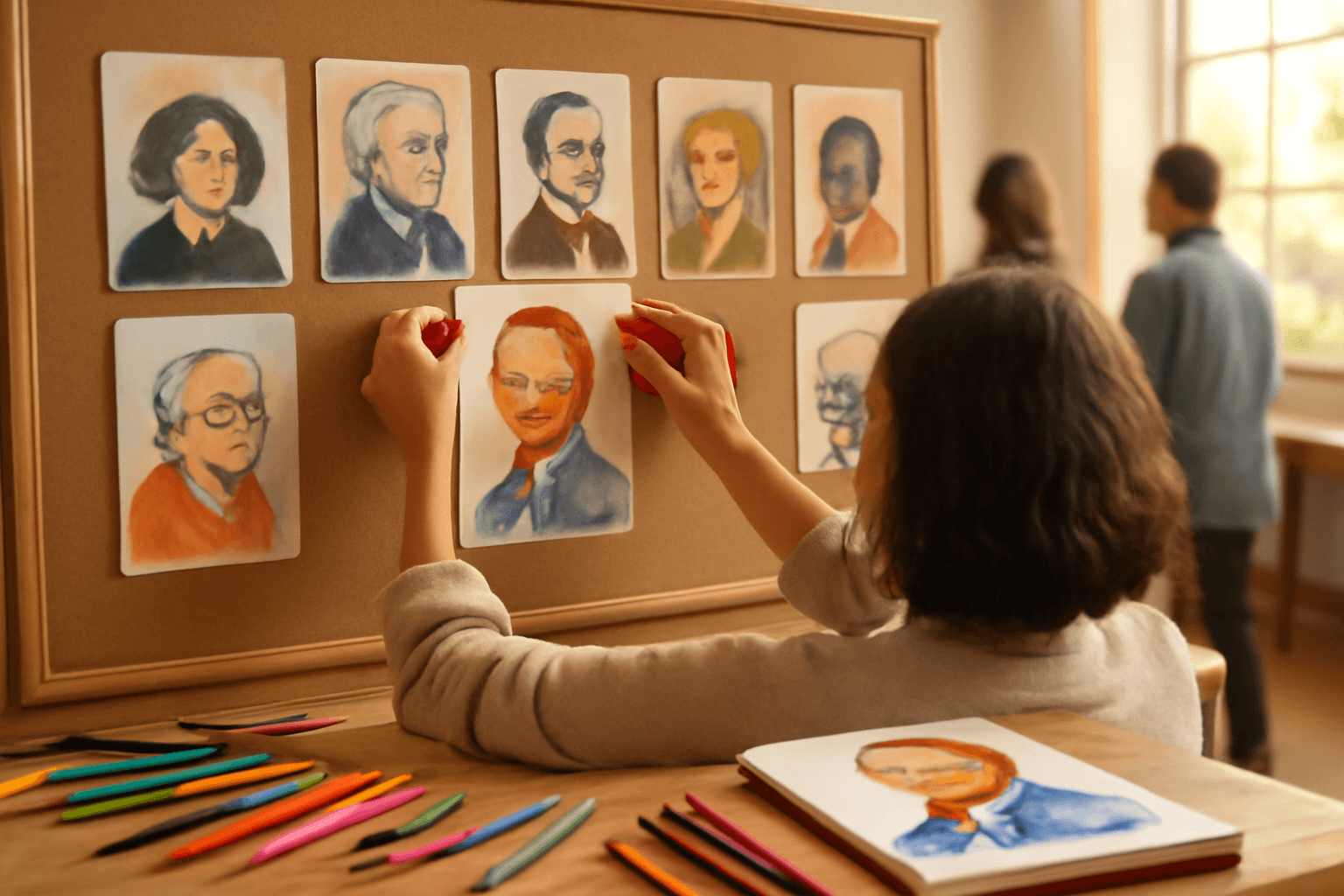 Ucitelka vytvarne vychovy vytvorila rucne kreslene portrety 1771959700219