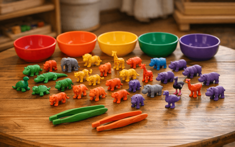 Montessori hra pro batolata safari zviratka pro rozvoj pocit 1772406068676