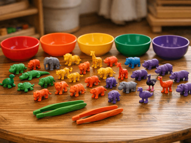 Montessori hra pro batolata safari zviratka pro rozvoj pocit 1772406068676